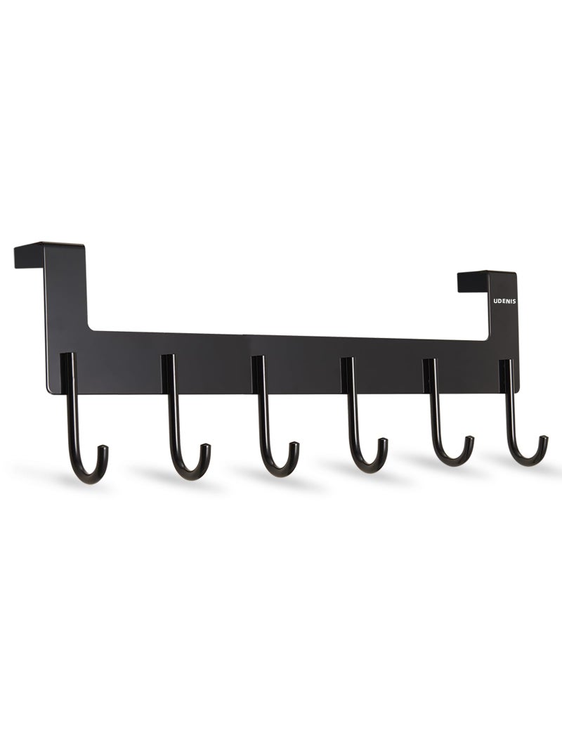 UDENIS Over Door Hanger, Aluminum Over The Door Towel Rack Hooks with 6 Hook for Hanging Towel Robe Coat Bathroom Bedroom, Towel Rails, Metal Black - Image 1